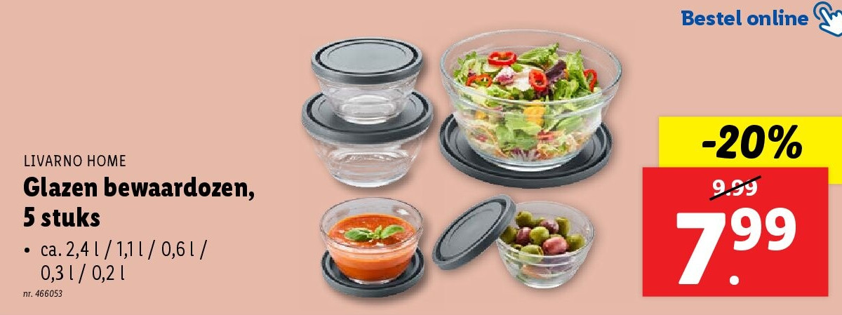 Glazen bewaardozen, 5 stuks