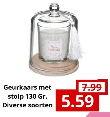 Geurkaars met stolp 130 Gr. Diverse soorten