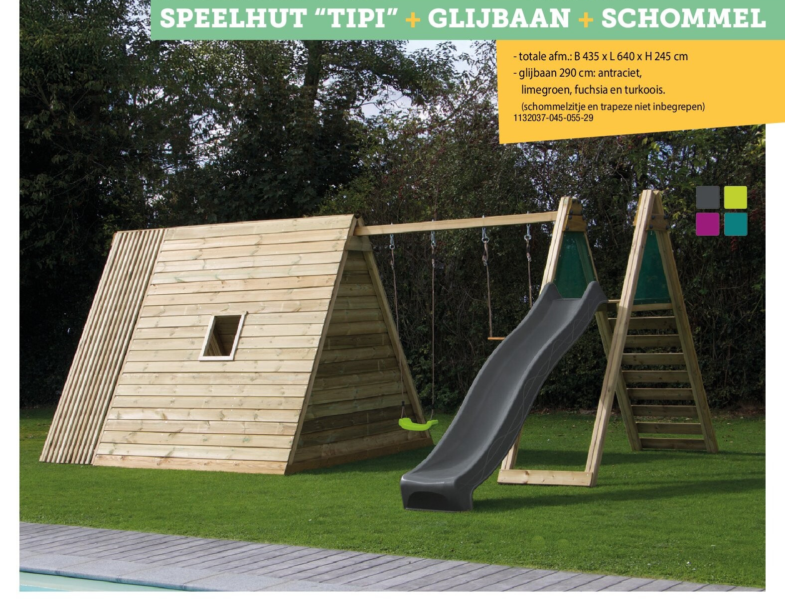 BnB Wood Tipi speelhuisje + glijbaan antraciet