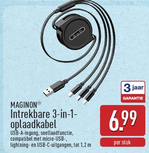 Intrekbare 3-in-1- oplaadkabel