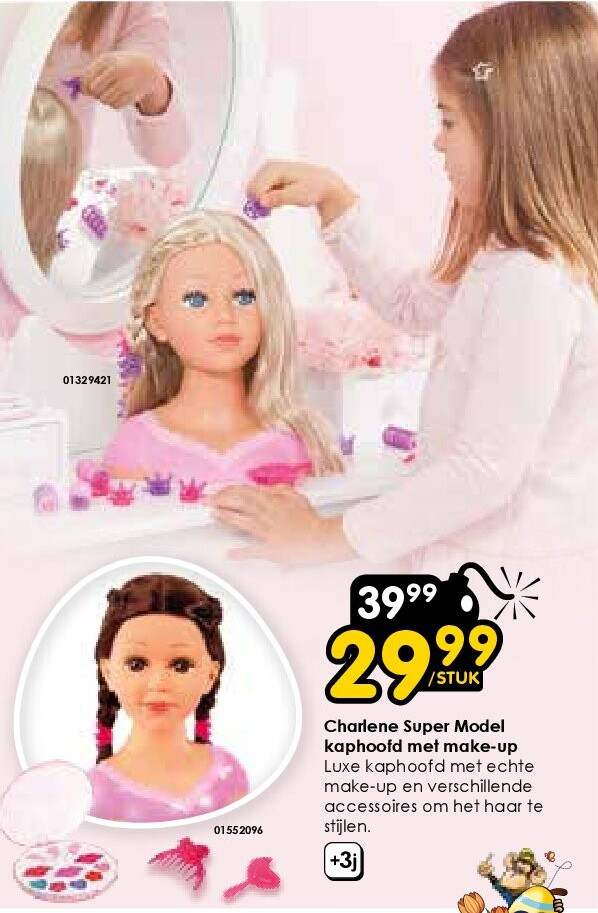 Charlene Super Model kaphoofd met make-up