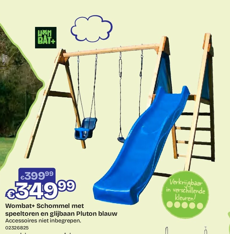 Wombat+ Schommel met speeltoren en glijbaan Pluton blauw