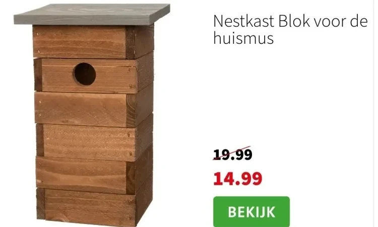 Nestkast Blok voor de huismus
