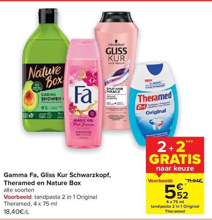 Gamma Fa, Gliss Kur Schwarzkopf, Theramed en Nature Box