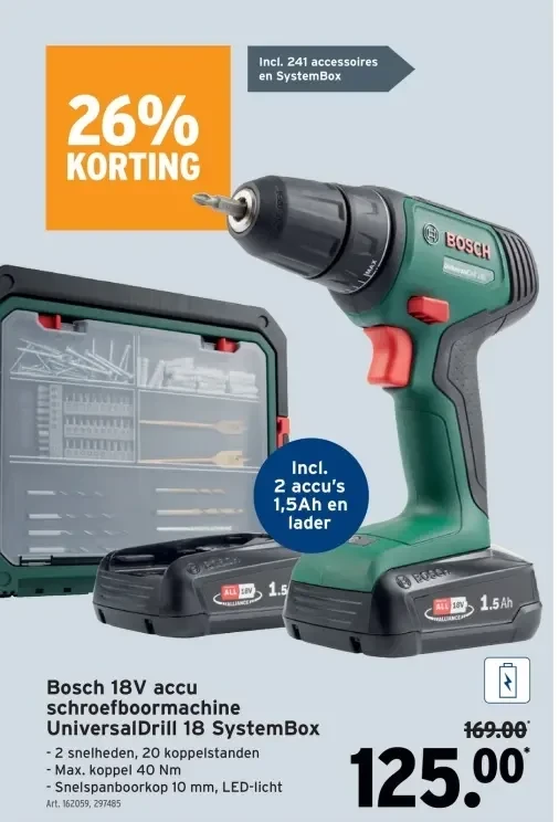 Bosch 18V accu schroefboormachine UniversalDrill 18 SystemBox