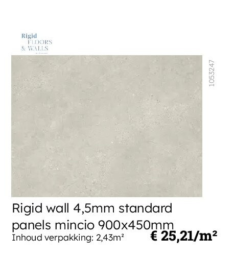 Rigid wall 4,5mm standard panels mincio 900x450mm Inhoud verpakking: 2,43m²