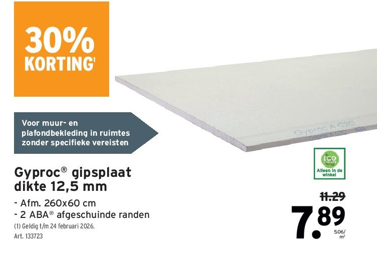 Gyproc® gipsplaat dikte 12,5 mm