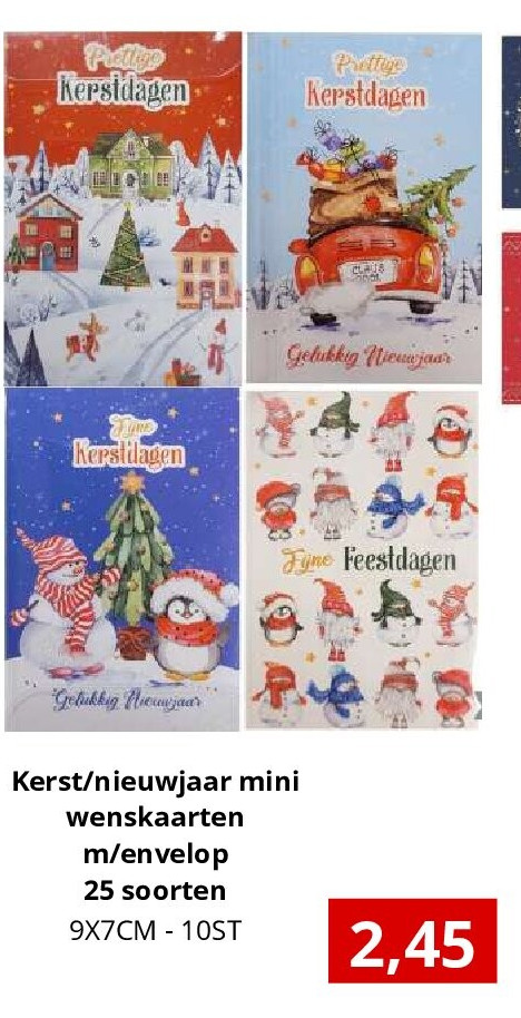 Kerst/nieuwjaar mini wenskaarten m/envelop 25 soorten