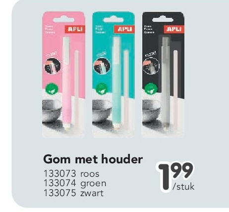 Gom met houder 133073 roos 133074 groen 133075 zwart