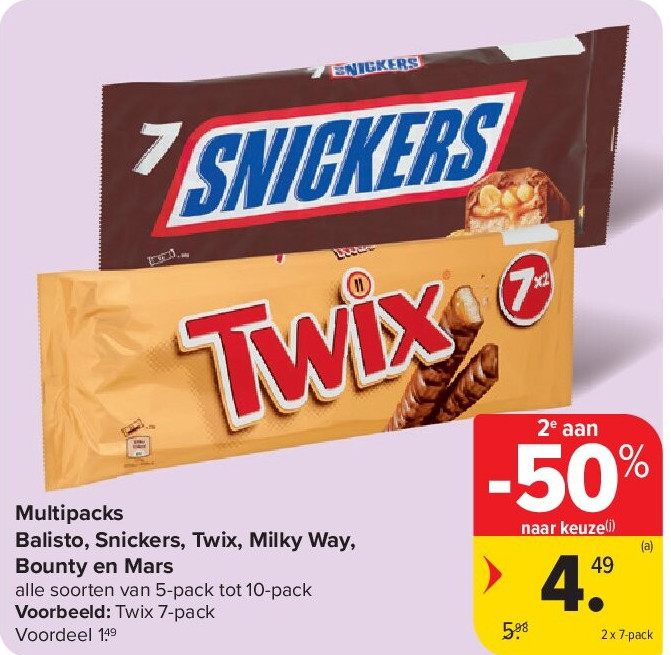 Multipacks Balisto, Snickers, Twix, Milky Way, Bounty en Mars
