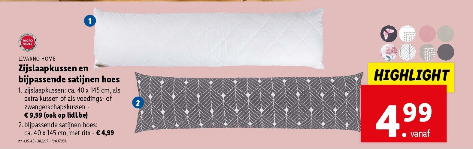 Zijslaapkussen en bijpassende satijnen hoes