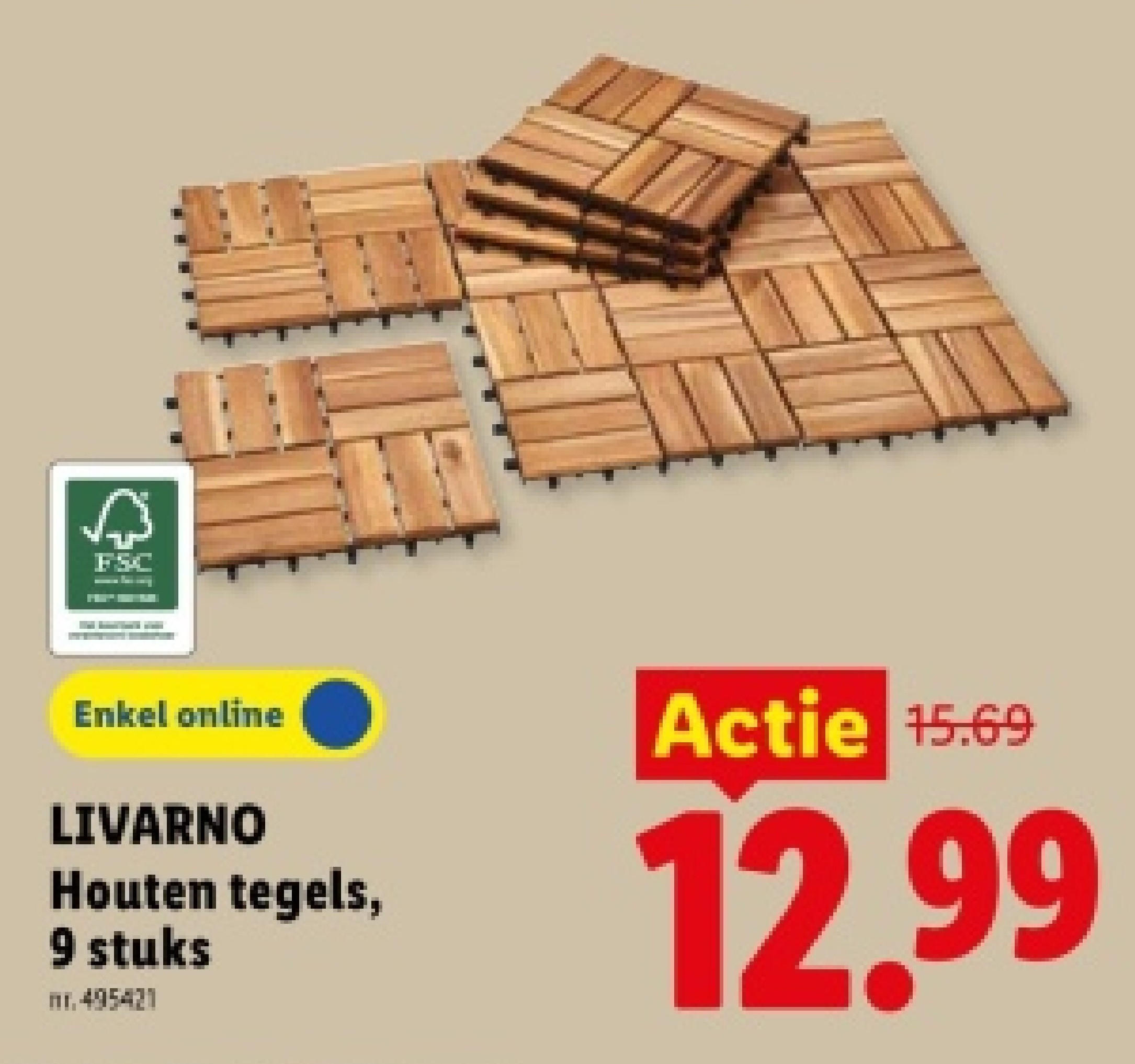 Houten tegels, 9 stuks