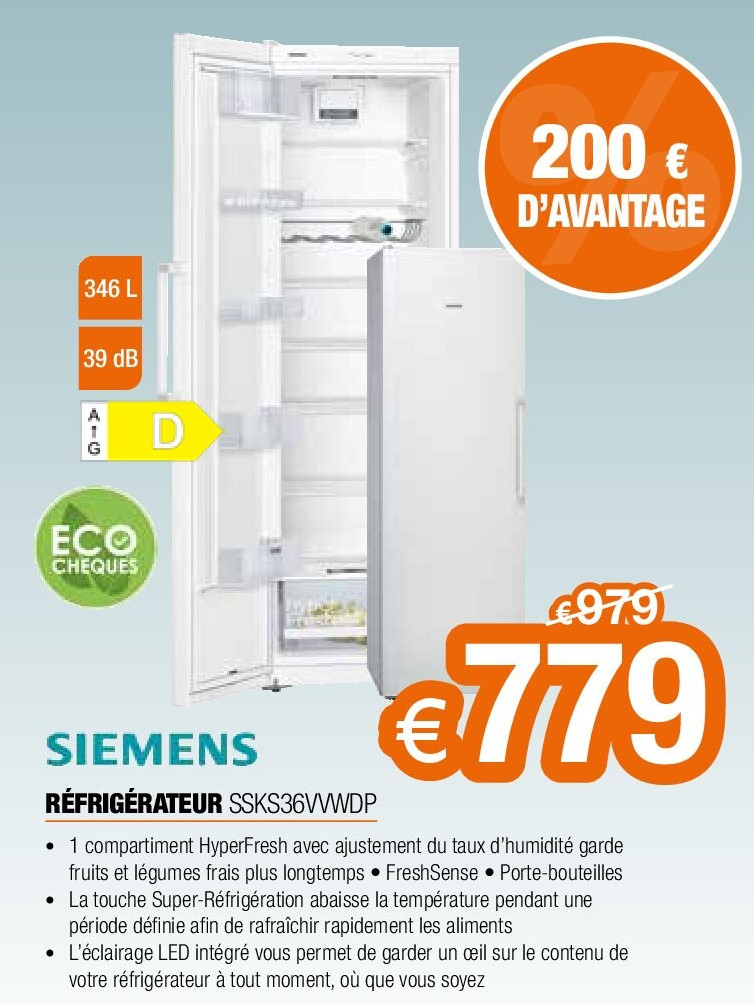 Siemens RÉFRIGÉRATEUR SSKS36VVWDP