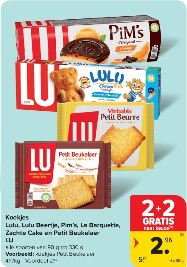 Koekjes Lulu, Lulu Beertje, Pim’s, La Barquette, Zachte Cake en Petit Beukelaer LU