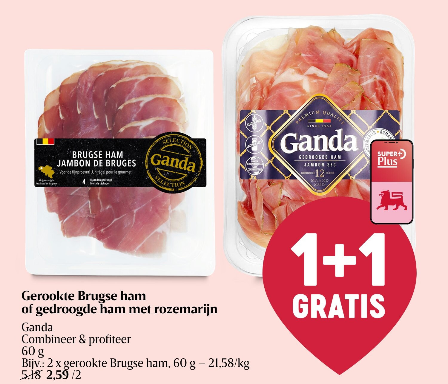 Gerookte Brugse ham of gedroogde ham met rozemarijn