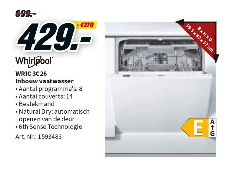 Whirpool WRIC 3C26 Inbouw vaatwasser
