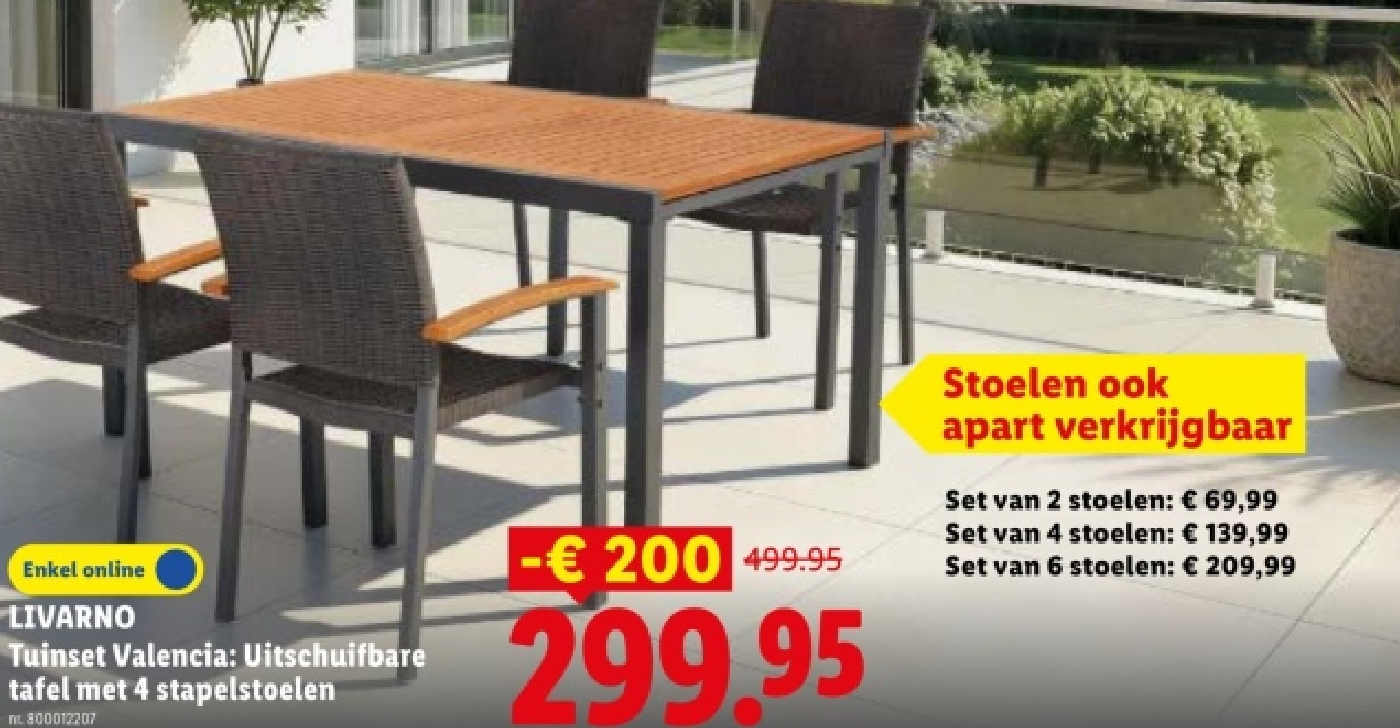 Tuinset Valencia: Uitschuifbare tafel met 4 stapelstoelen