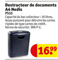 Destructeur de documents A4 Nedis PS10