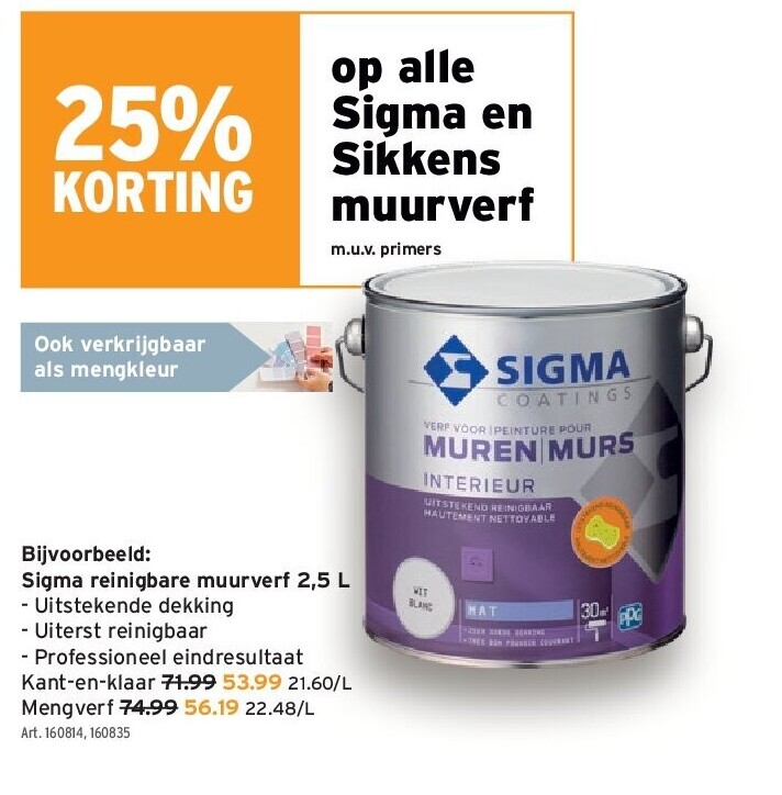 Sigma reinigbare muurverf 2,5 L Kant-en-klaar