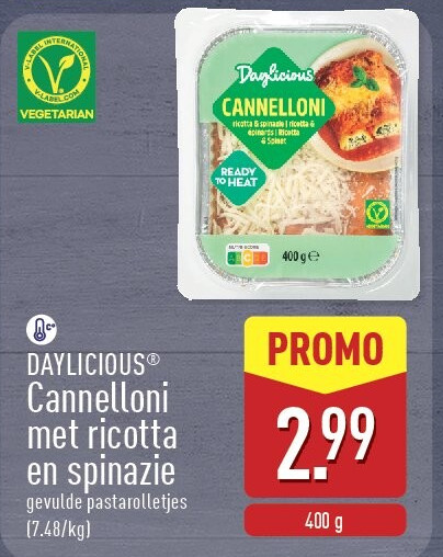 Cannelloni met ricotta en spinazie