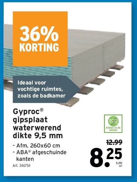 Gyproc® gipsplaat waterwerend dikte 9,5 mm
