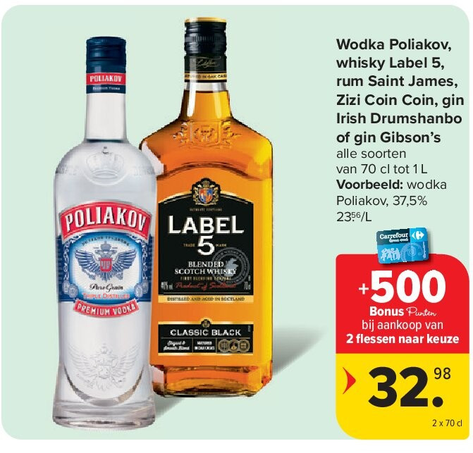 Wodka Poliakov, whisky Label 5, rum Saint James, Zizi Coin Coin, gin Irish Drumshanbo of gin Gibson’s