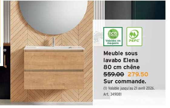 Meuble sous lavabo Elena 80 cm chêne