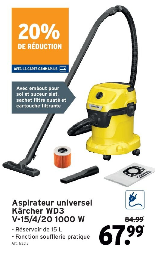Aspirateur universel Kärcher WD3 V-15/4/20 1000 W