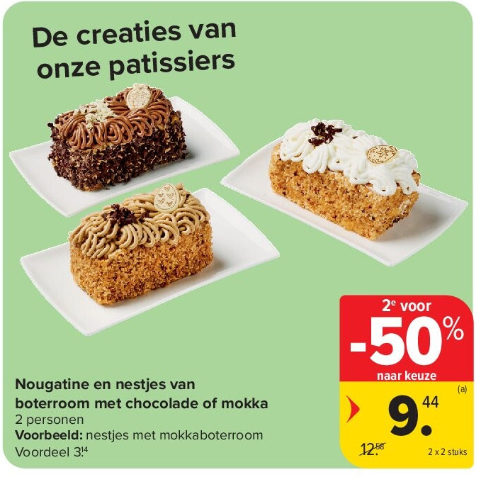 Nougatine en nestjes van boterroom met chocolade of mokka