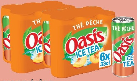 Oasis thé pêche canettes 6 x 33 cl