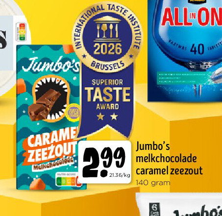 Jumbo’s melkchocolade caramel zeezout 140 gram