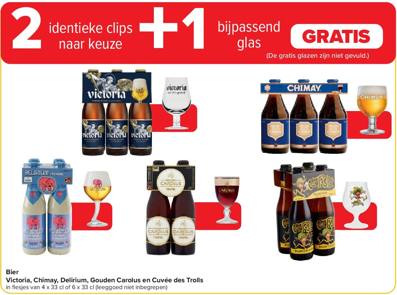 Bier Victoria, Chimay, Delirium, Gouden Carolus en Cuvée des Trolls