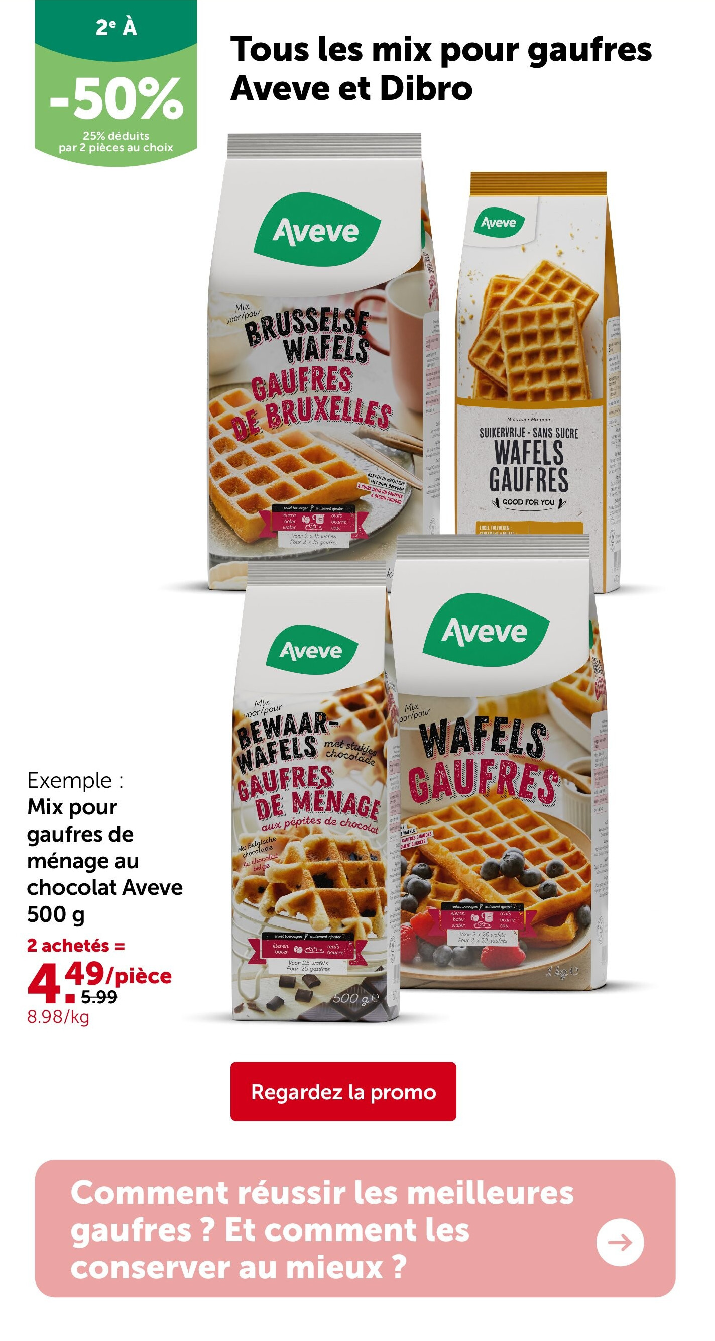 Mix pour gaufres de ménage au chocolat Aveve 500 g