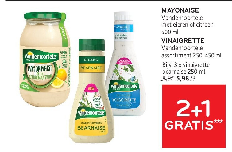 MAYONAISE Vandemoortele met eieren of citroen 500 ml VINAIGRETTE Vandemoortele assortiment 250-450 ml
