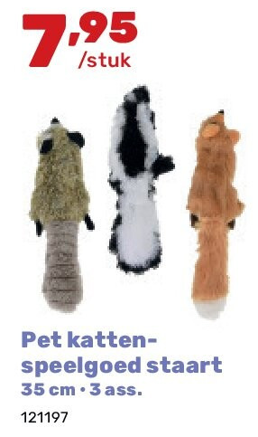 Pet kattenspeelgoed staart 35 cm • 3 ass.