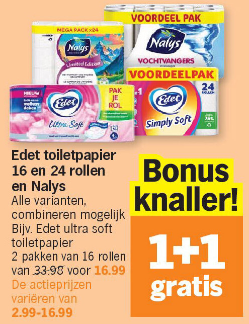 Edet toiletpapier 16 en 24 rollen en Nalys