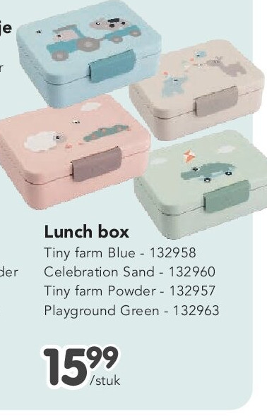 Lunch box Tiny farm Blue - 132958 Celebration Sand - 132960 Tiny farm Powder - 132957 Playground Green - 132963