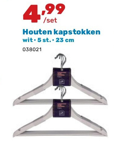 Houten kapstokken wit • 5 st. • 23 cm