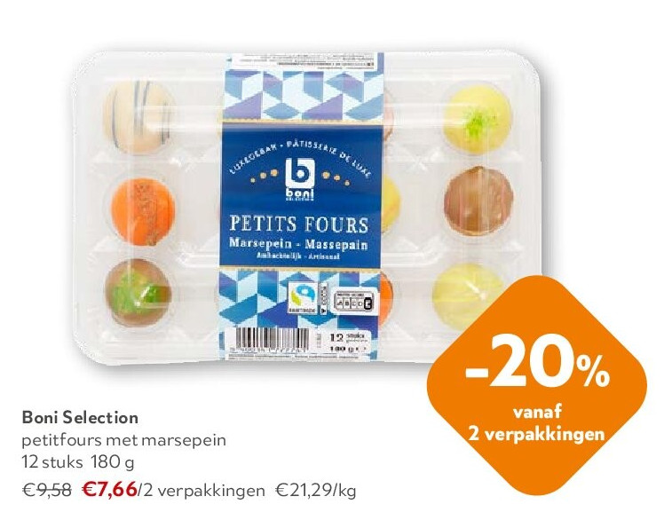 Boni Selection petitfours met marsepein 12 stuks 180 g