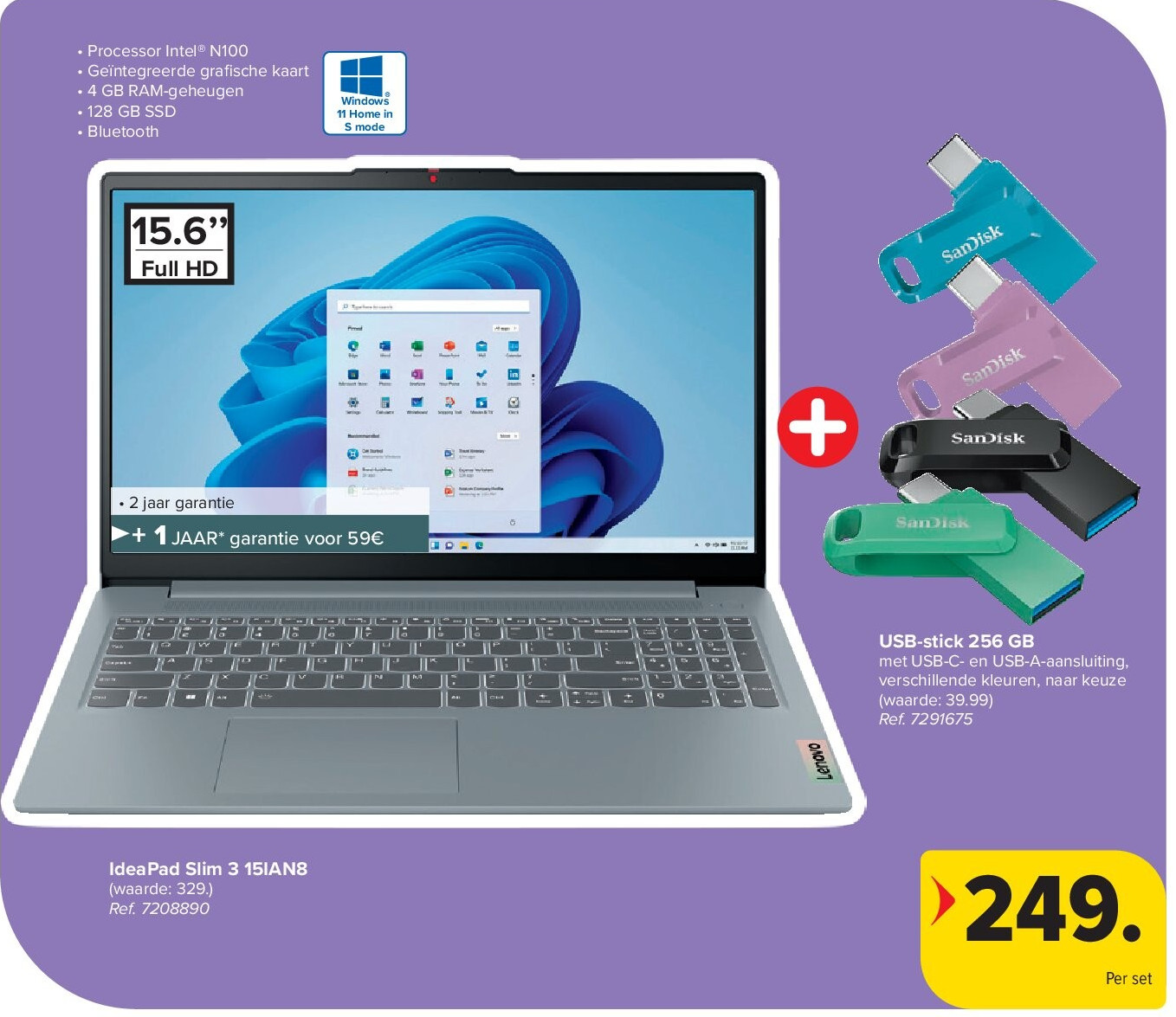 IdeaPad Slim 3 15IAN8 + USB-stick 256 GB