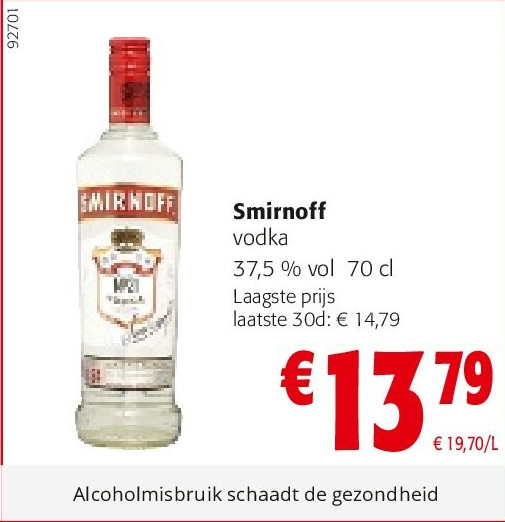 Smirnoff vodka 37,5 % vol 70 cl