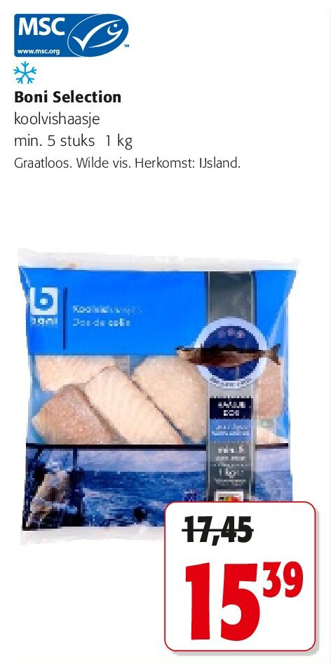Boni Selection koolvishaasje min. 5 stuks 1 kg Graatloos. Wilde vis. Her