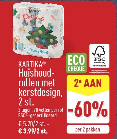 Huishoudrollen met kerstdesign, 2st.