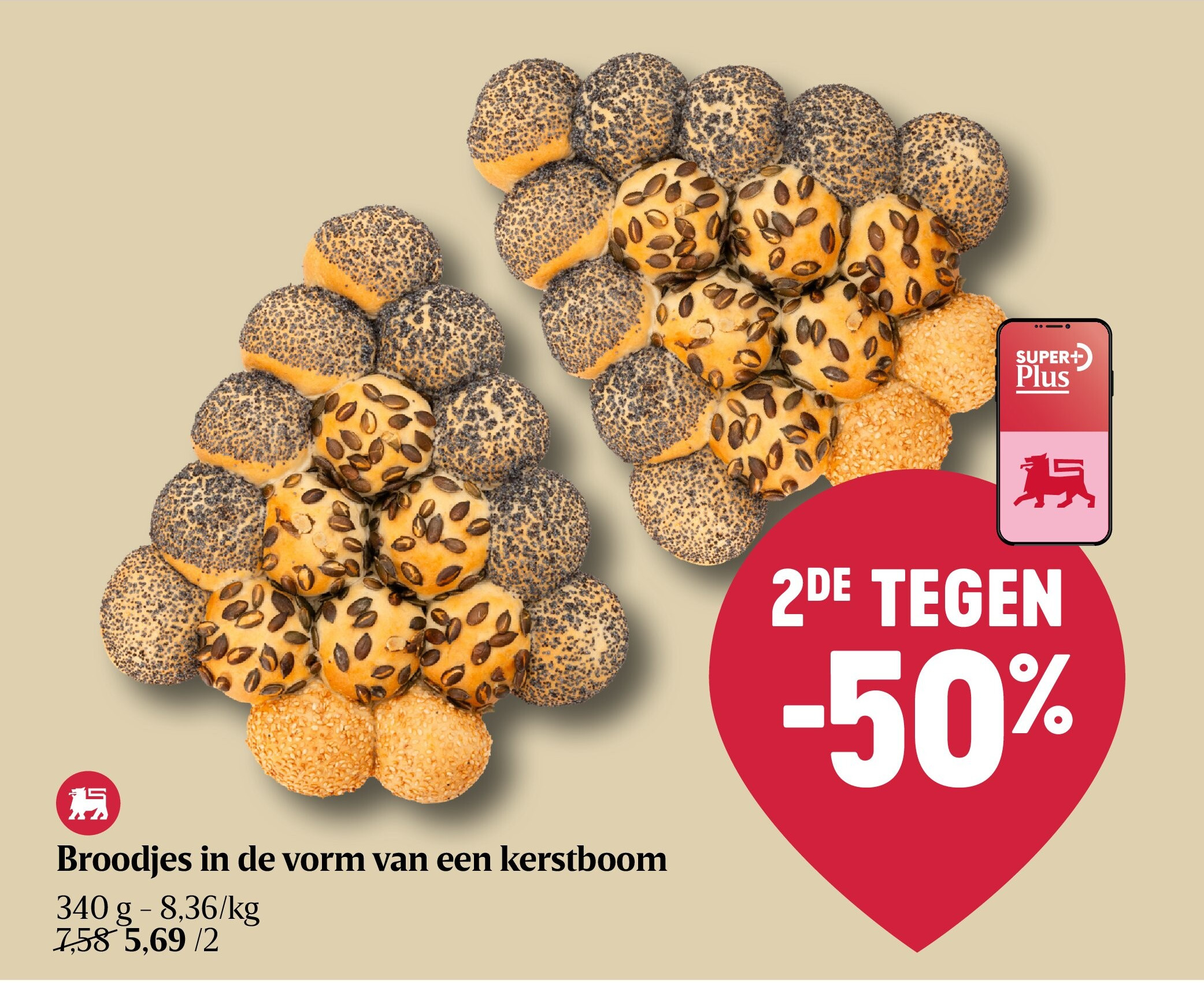 Broodjes in de vorm van een kerstboom