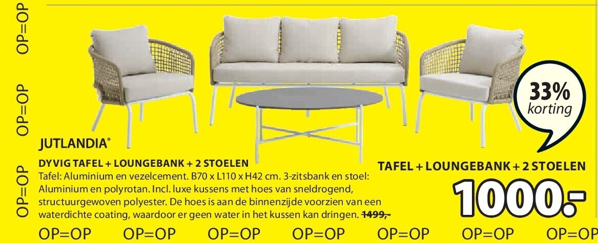 DYVIG TAFEL + LOUNGEBANK + 2 STOELEN