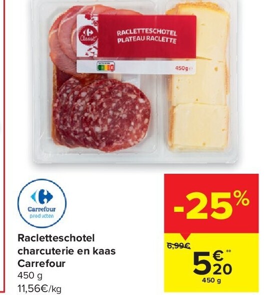 Racletteschotel charcuterie en kaas Carrefour