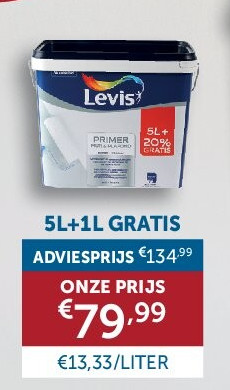 LEVIS MUUR & PLAFOND PRIMER 5L+1L GRATIS