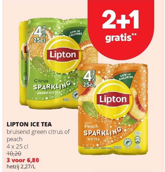 LIPTON ICE TEA bruisend green citrus of peach 4 x 25 cl