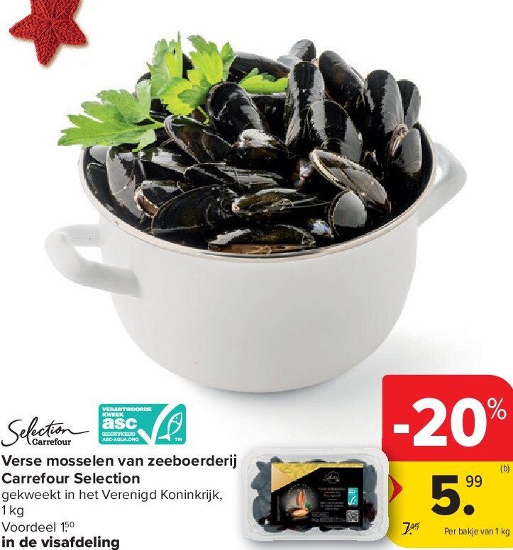 Verse mosselen van zeeboerderij Carrefour Selection