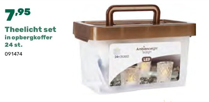 Theelicht set in opbergkoffer 24 st.